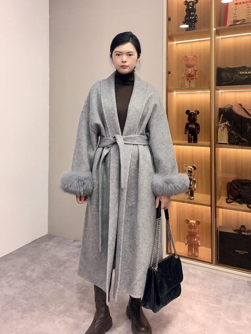 Women's Faux Fox™ Cashmere Long Jacket High End Double-sided Wool Fur Coat