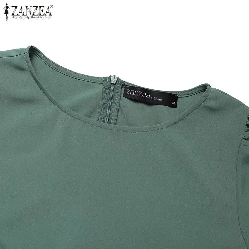 Women's ZANZEA Summer Elegant OL Work Dress™ Short Sleeve A Line Solid Pleated Dresses