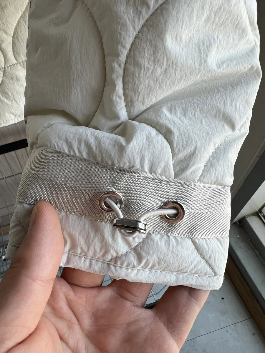 Women's Quilted Coat™ drawstring ties high neck pocket clip cotton jacket for women
