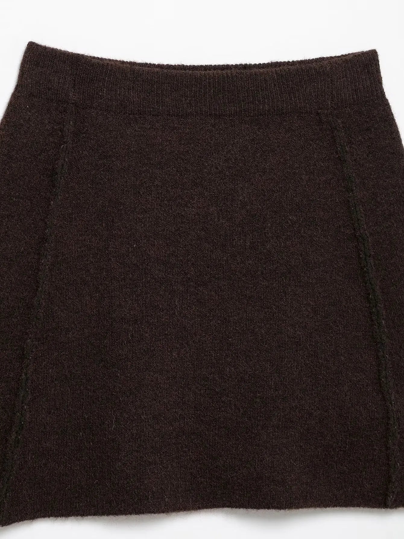 TRAFZA Women's Knitted Brown Suit™ Buttons Pocket Cardigan Sweater and Elastic Waist Slim Mini Skirt