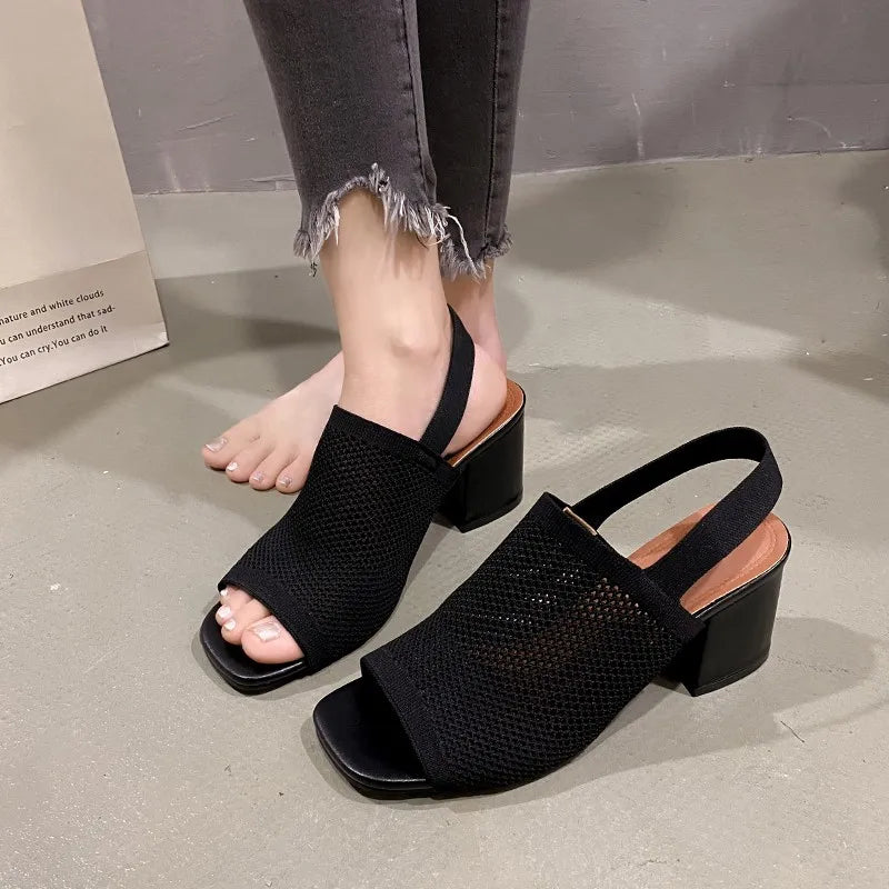 Women's Sandals™ Knitted Breathable Block Heel Sandals