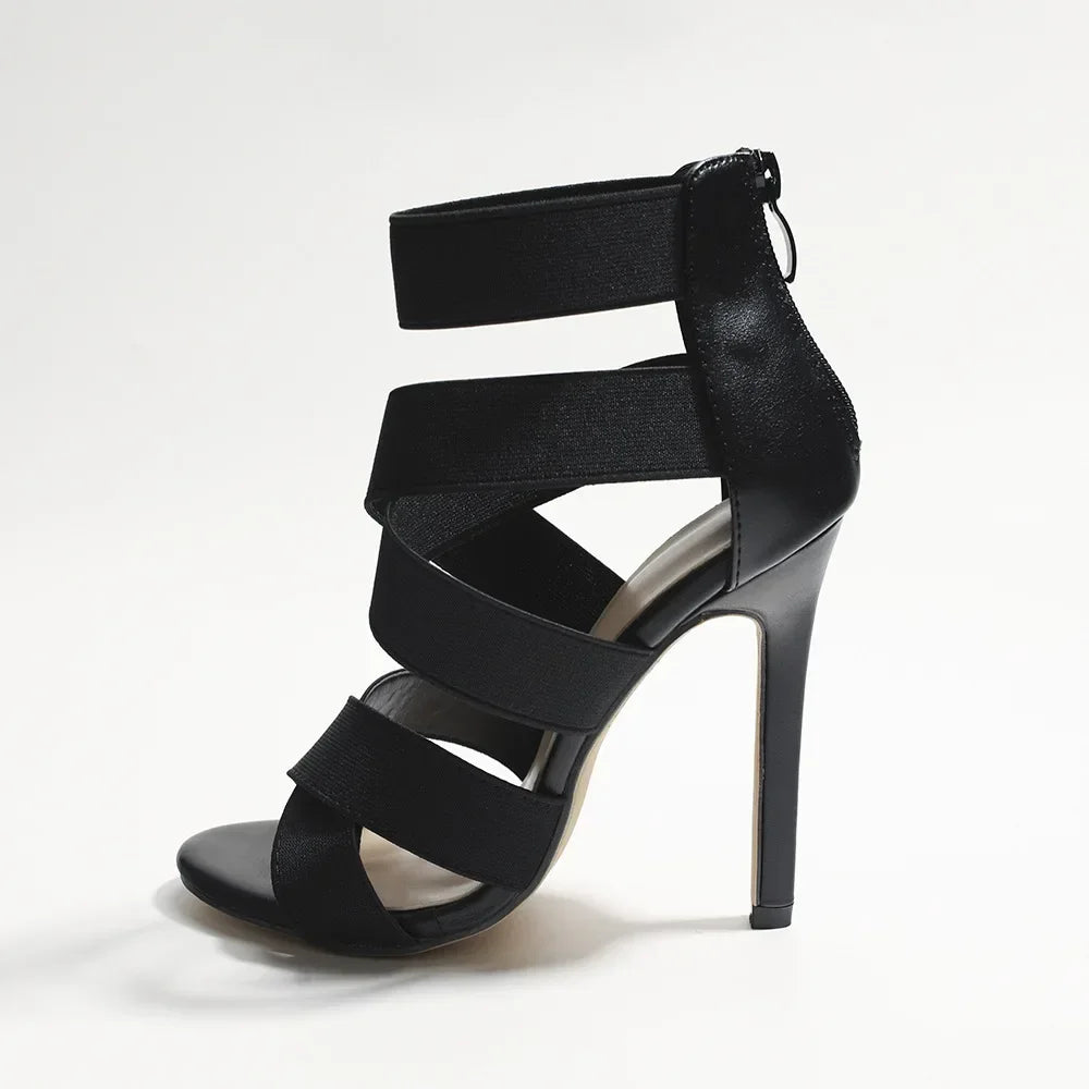 Women's High Heels™ Black Open Toes Gladiator Back Zipper High Heel Pumps Sandals