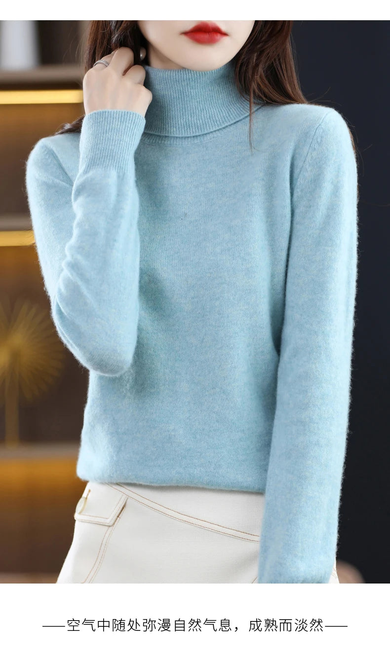 Merino Wool Cashmere Sweater™ Women Knitted Sweater Turtleneck Long Sleeve Pullovers