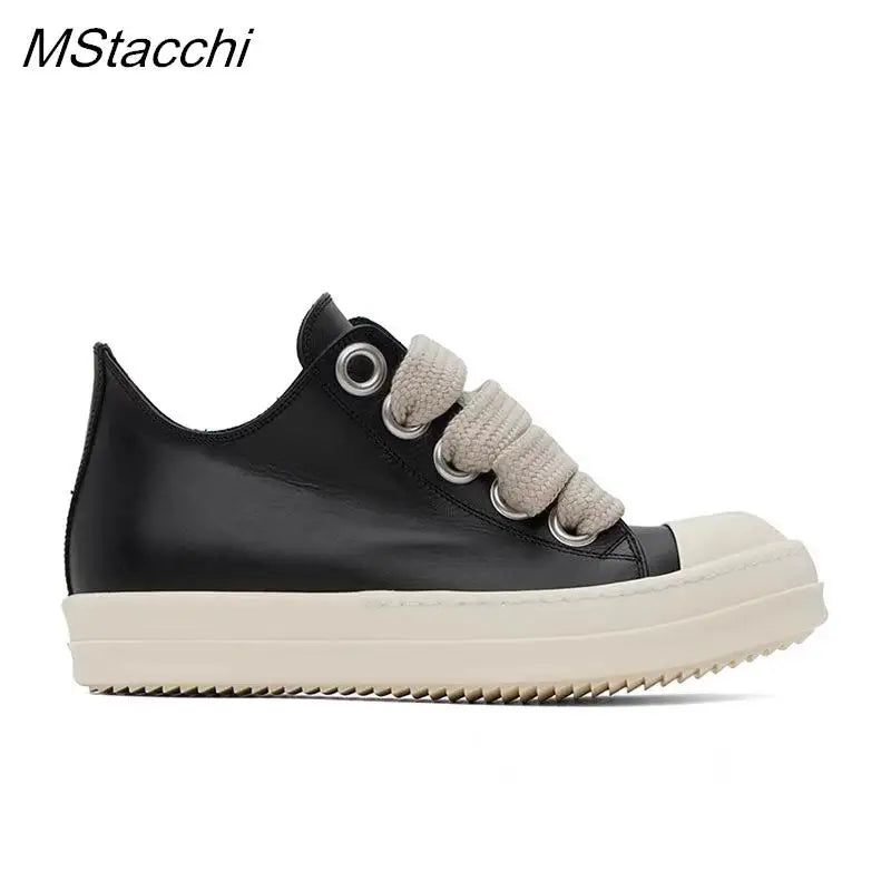 Women's Platform Sneakers™ Black Leather Zipper Lace Up Casual Shoes