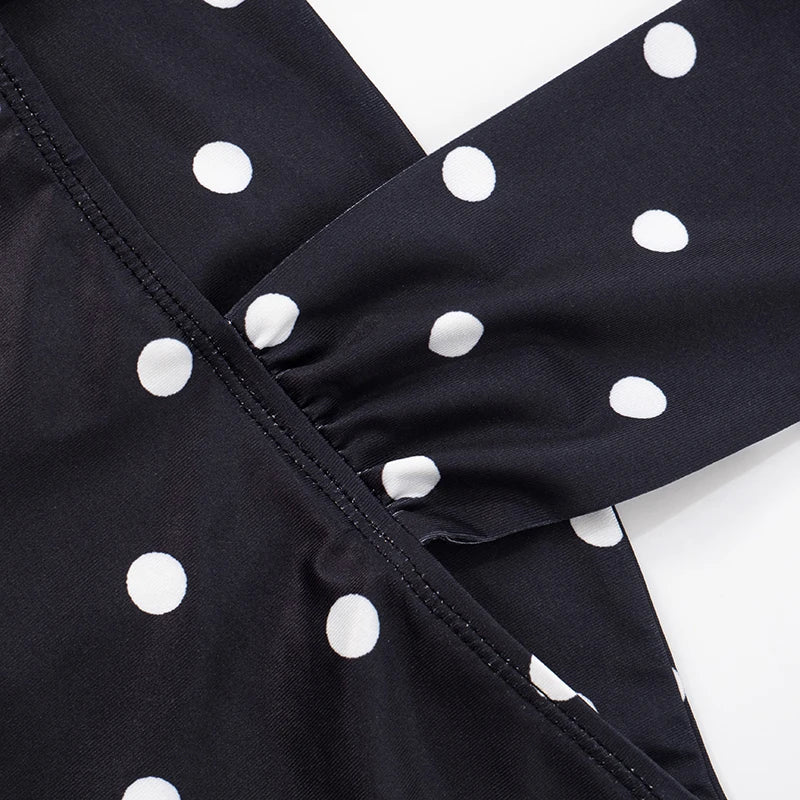 Women's CUTENOVA Polka Dot Set™ Hanging Neck Plunge Tank Top + Slim Long Skirt