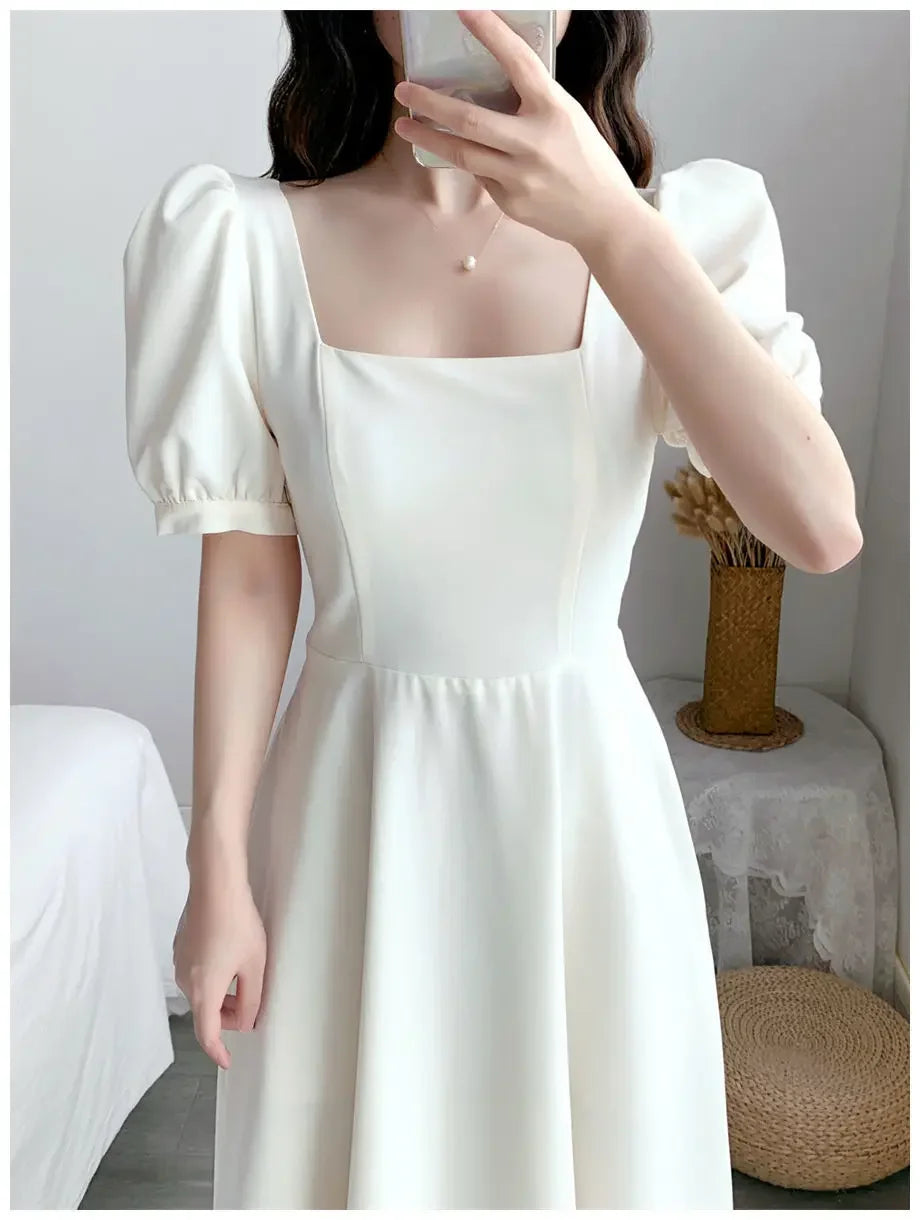 Women's Elegant Slimming Long Dress™ Puff Sleeves Square Collar Dress
