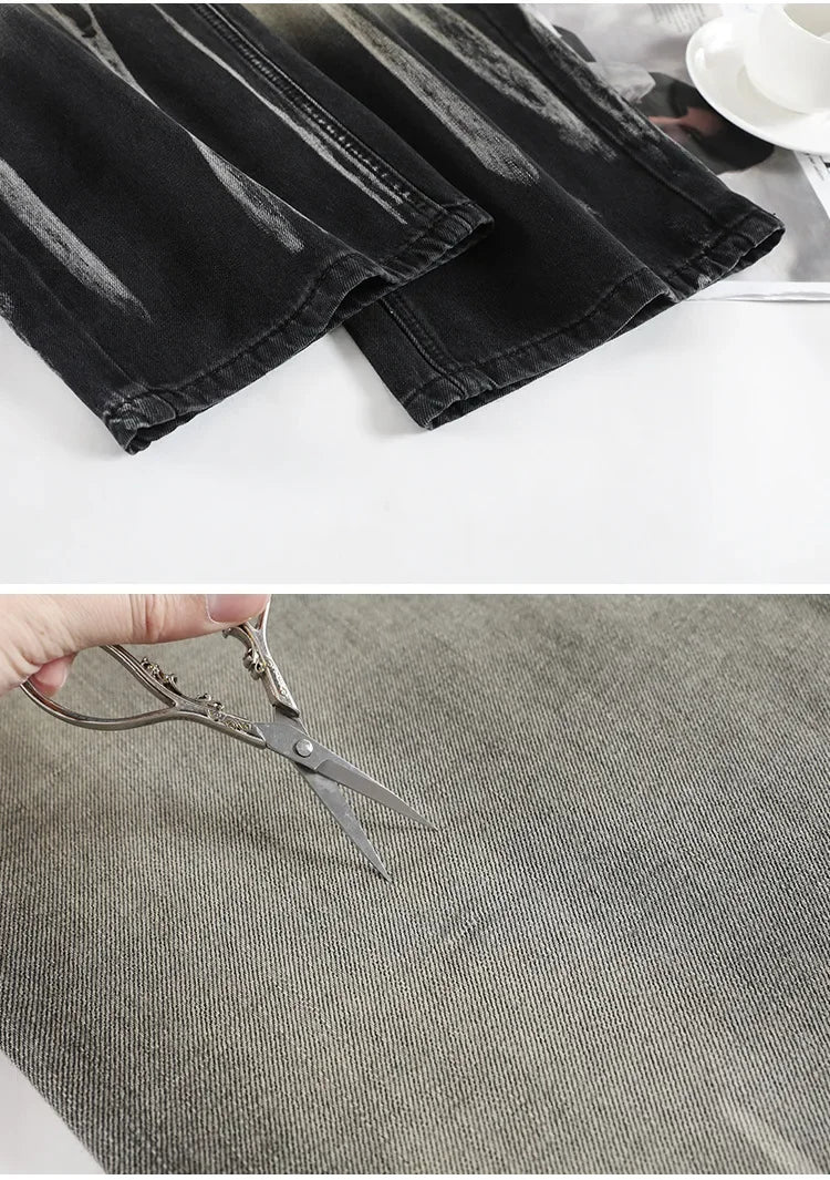Women's High-waisted Black Grey Denim Pants™ Bell Bottoms Tie-dye Gradient Jeans