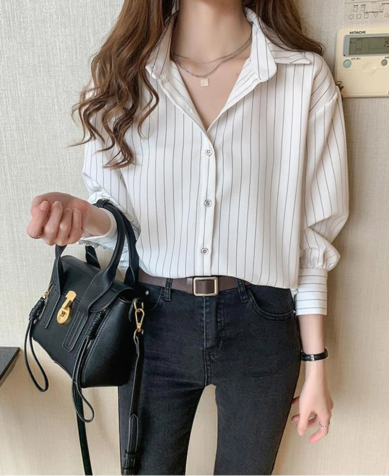 Women's Striped Shirt™ Y2K Summer Vintage Chic Loose Long Sleeve Office Ladies Shirt