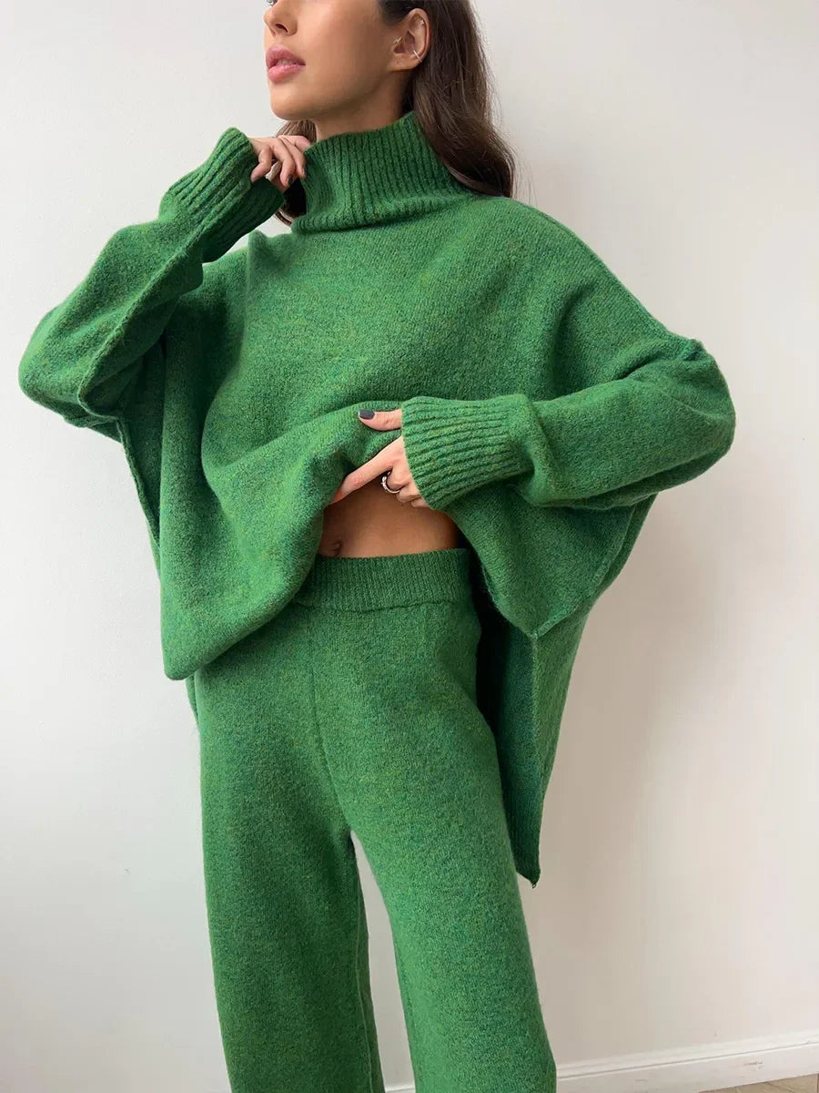 Women's Suit Set™ Loose-fit turtle Neck Sweater Thickened Knit Trousers
