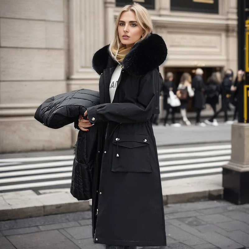 Women's Parkas Coat™ Thick Pinch Cotton Detachable Inner Tank Long Over Knee Coat