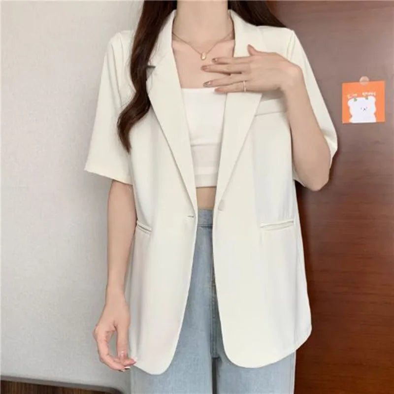 Women's Short-sleeved Blazer Jacket™ Single Button Notched Collar Outwear