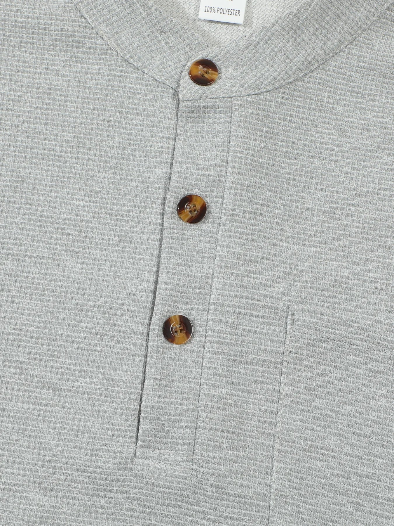 Men's casual waffle check long-sleeved shirt™ stand-up collar button semi-cardigan