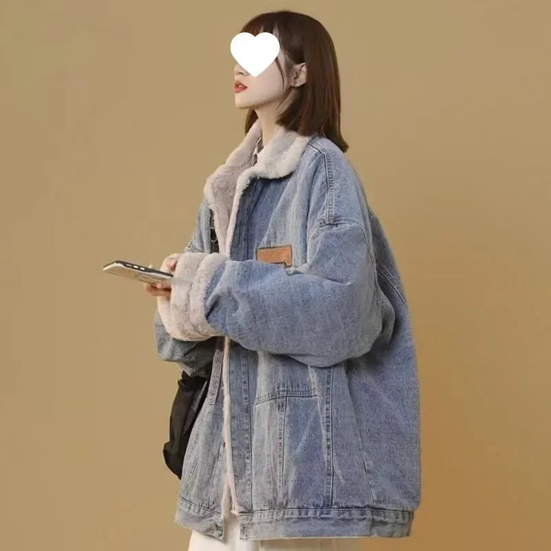 Women's Denim Cotton Padded Jacket™ Lambs Wool Fleece Lined Thickened Fit Warm Padded Jacket