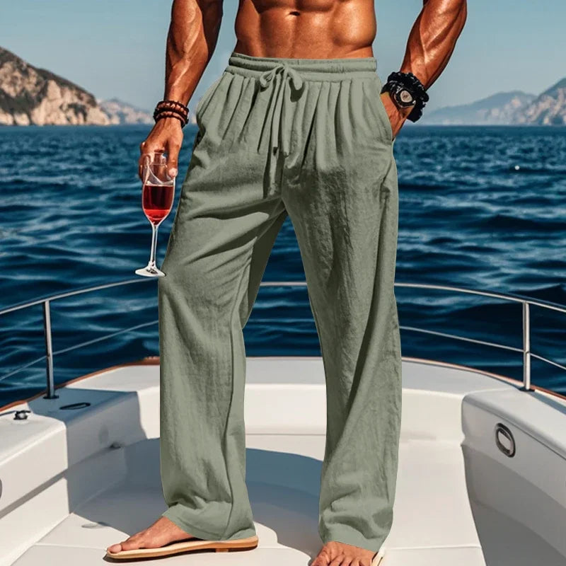 Men's Casual Linen Suit™ Long Sleeve Crew Neck T-shirt +Loose Fit Pants