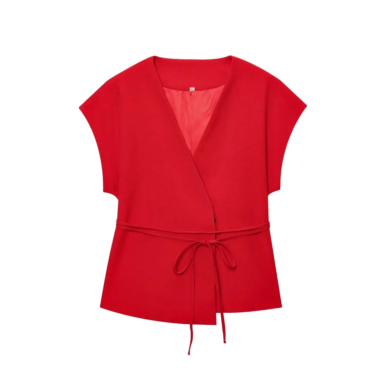 Women's TFMLN Suits™ Sleeveless V-Neck Top With Belt + Straight Pants Set