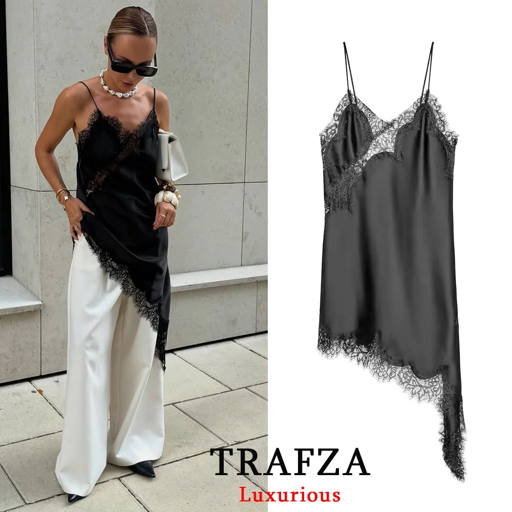 Woman's Tops™ TRAFZA V Neck Patchwork Sleeveless Y2K Girl Tops