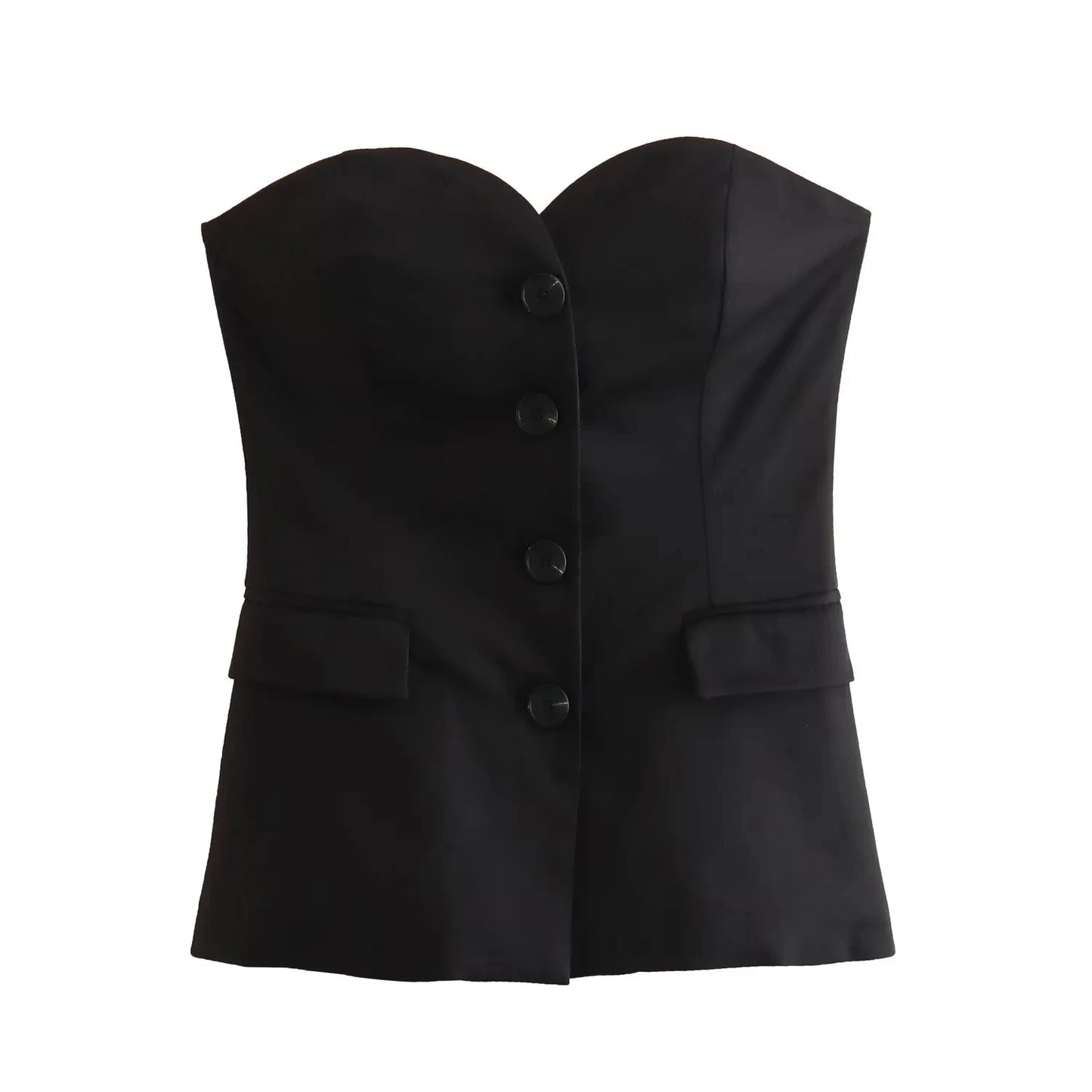 Women's TRAFZA Summer Suit™ Front Button Strapless Tank Tops + Side Slit Trouser Sets