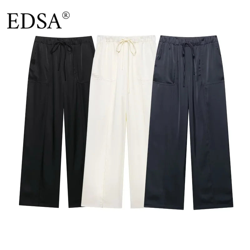 Women's Suit Set™ EDSA Asymmetric Hem Open Back Halter Neck Blouse Mid-rise Straight Long Trousers Suits