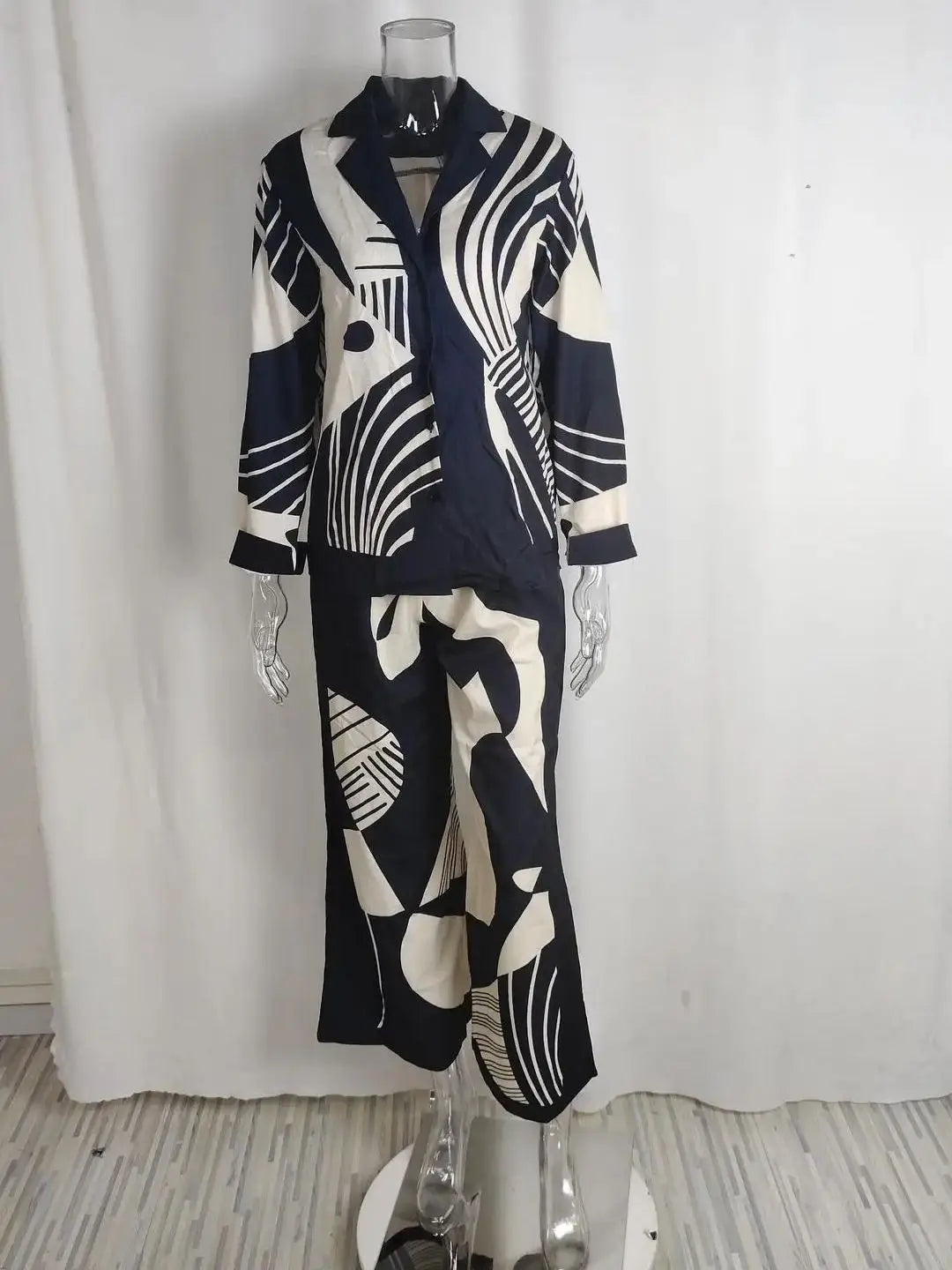 Women's 2 Piece Set™ Chic Lapel Long Sleeved Blouse Top Loose Straight Leg Pants Suit