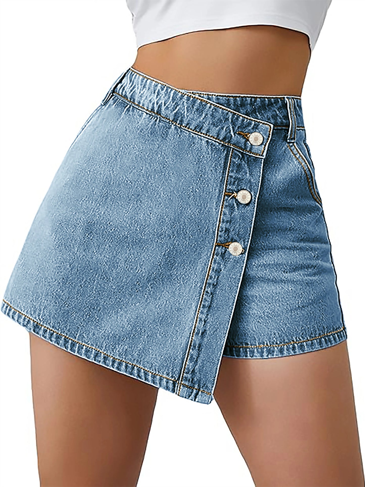 Women's Denim Shorts High waisted Asymmetric Shorts™ Button front Y2K Style Jeans