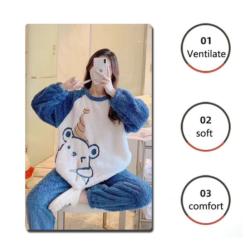 Women's Coral Velvet Pajamas™ Winter Cartoon Bear Padded Sets