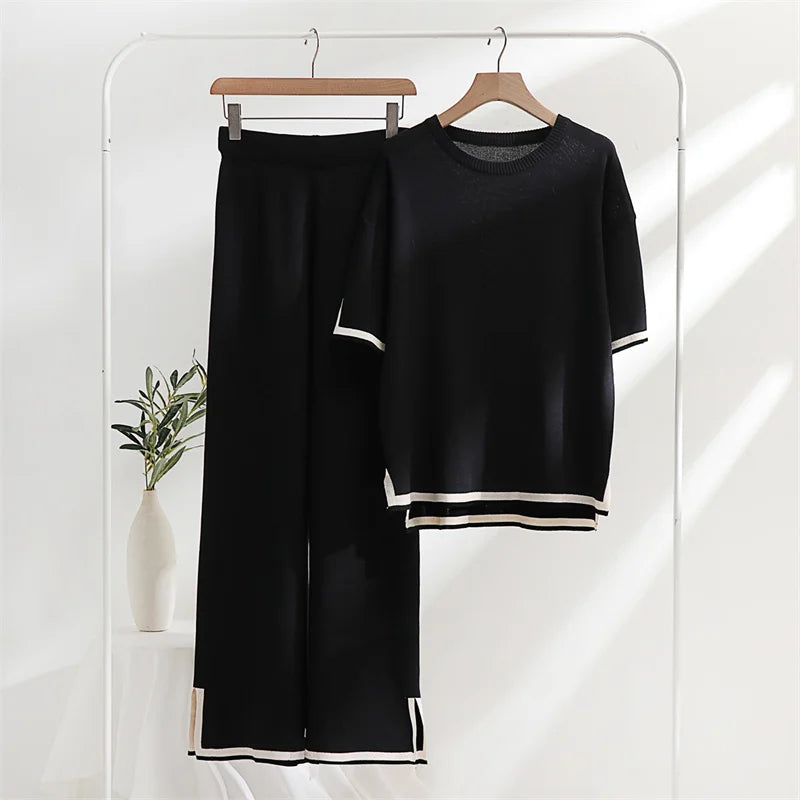 Women's Loungewear Two Piece Set™ Casual Slit Short Sleeve Knitted Two Piece Sets 's