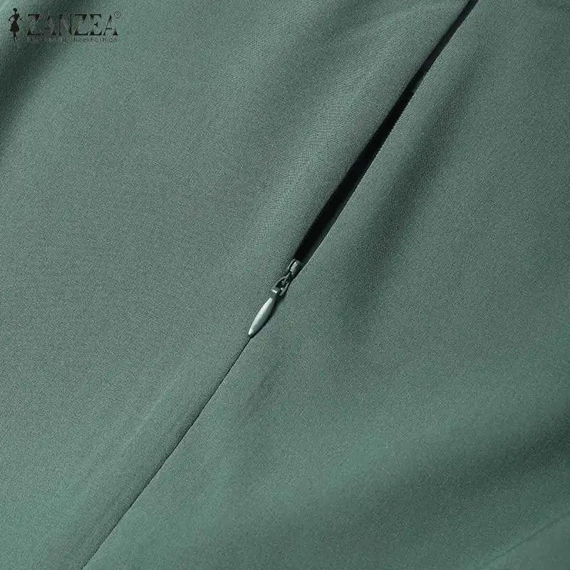 Women's ZANZEA Summer Elegant OL Work Dress™ Short Sleeve A Line Solid Pleated Dresses