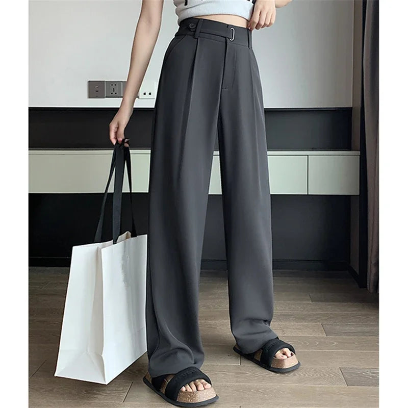 Seoulish Women's Casual Pants™ Wide Leg Solid Color High Waist Loose Trousers