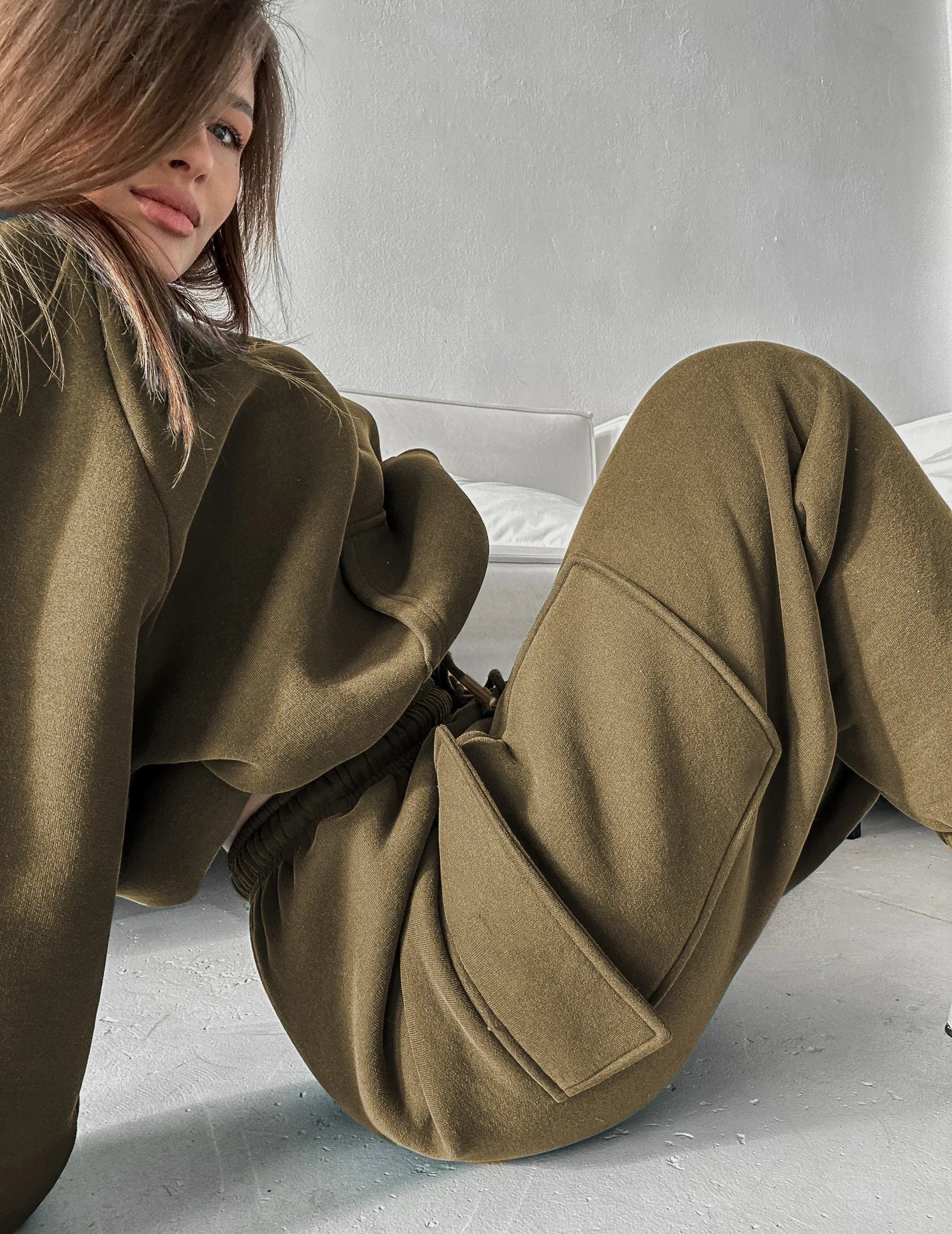 Women's suit sporty clothes™ Long Sleeve Hooded Short Sweatshirt Warm Long Sweatpants