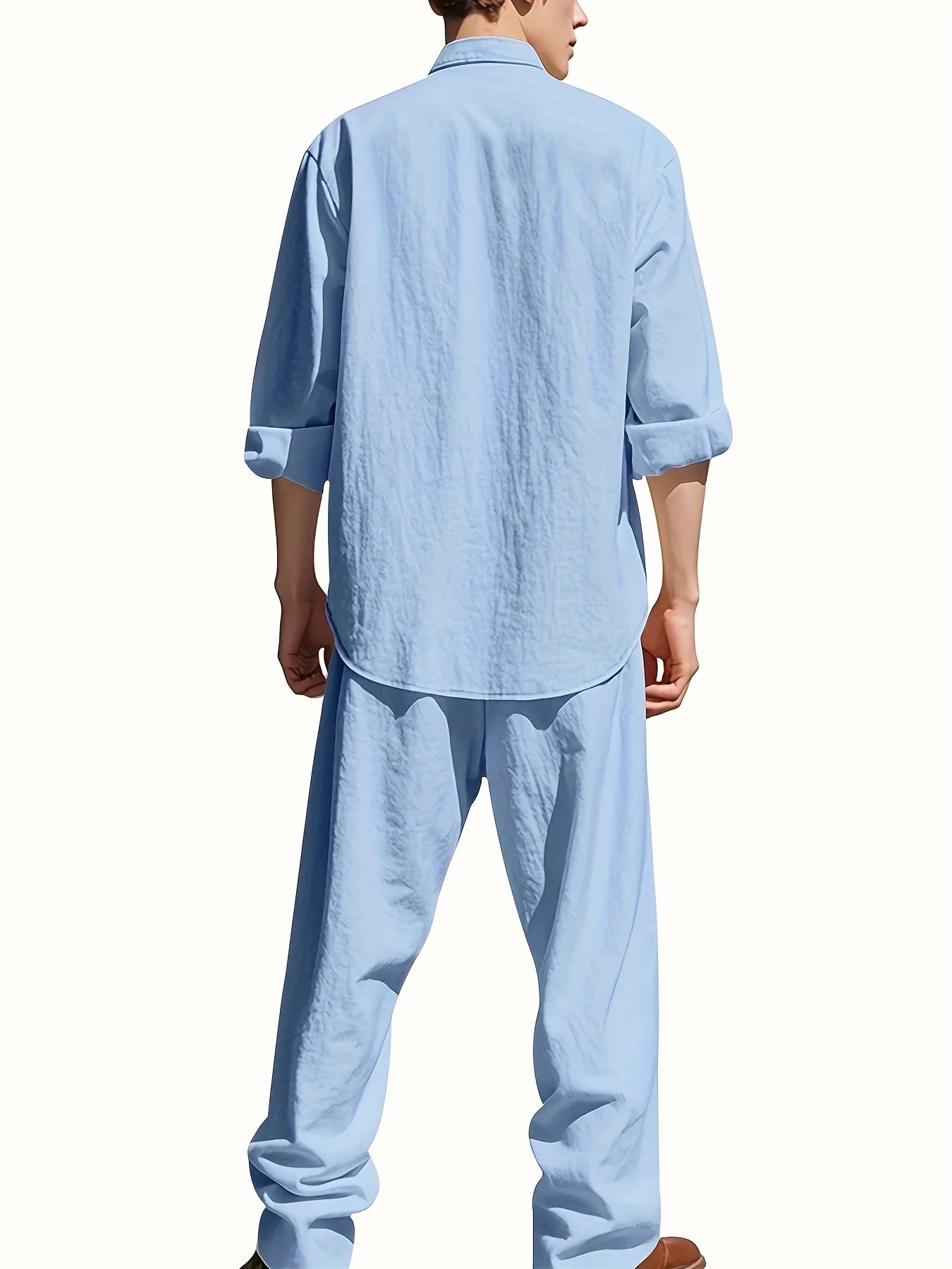 Men's Casual Linen Suit™ Long Sleeve Crew Neck T-shirt +Loose Fit Pants
