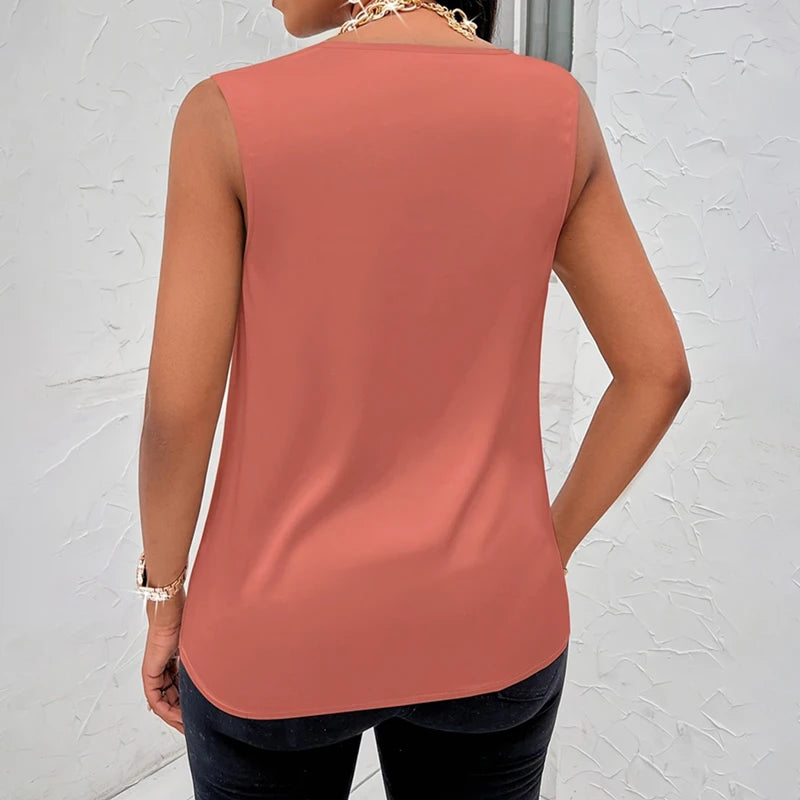 Women's Silk-Like Satin Tank Tops™ Strappy Cowl Neck T-Shirts