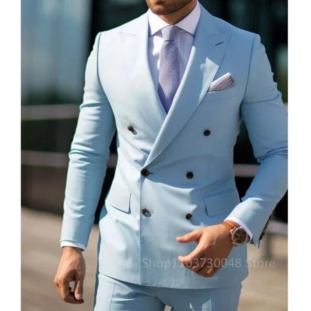 Men Suits Set™ Peak Lapel Double Breasted Blazer andTrousers