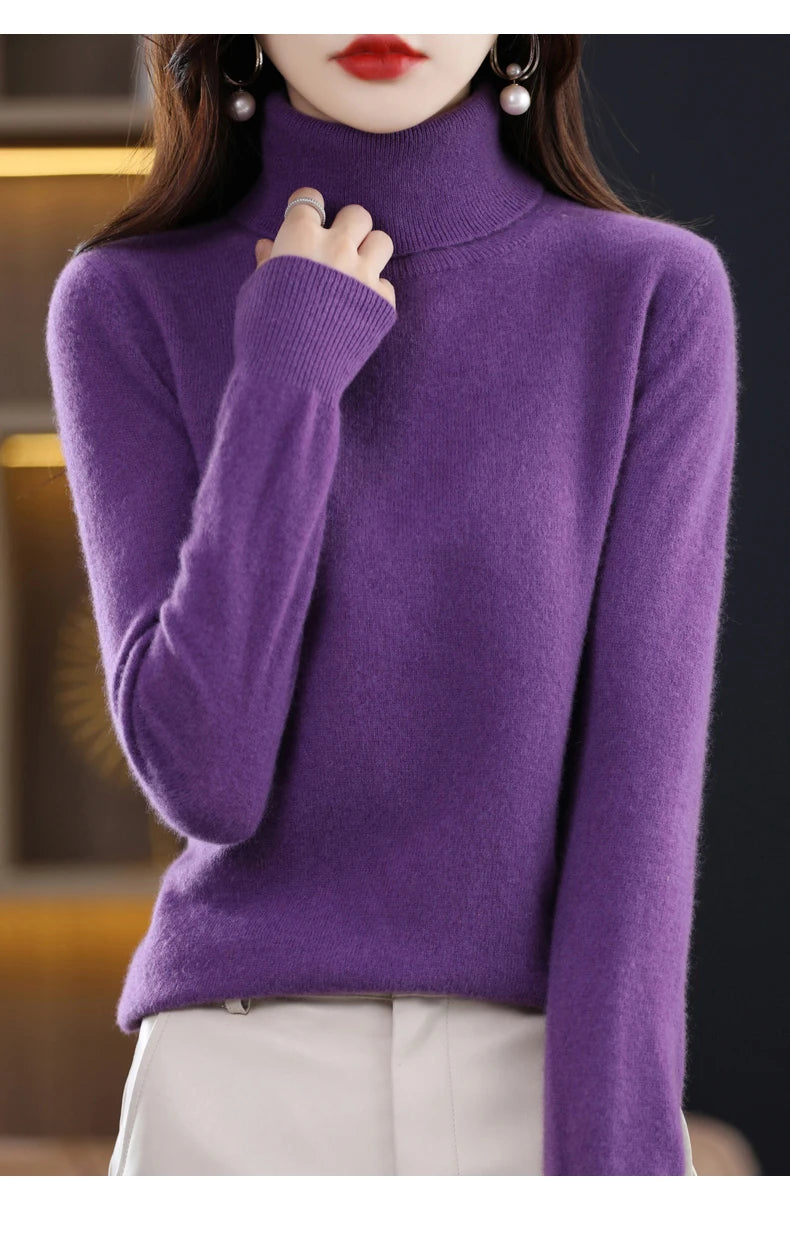 Merino Wool Cashmere Sweater™ Women Knitted Sweater Turtleneck Long Sleeve Pullovers