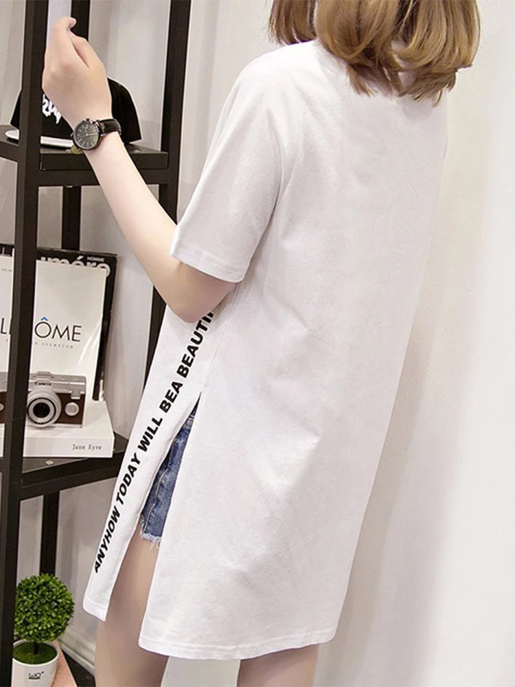 Women's T-shirts™ Summer Loose Slit Tops Cotton Short sleeve t-shirt