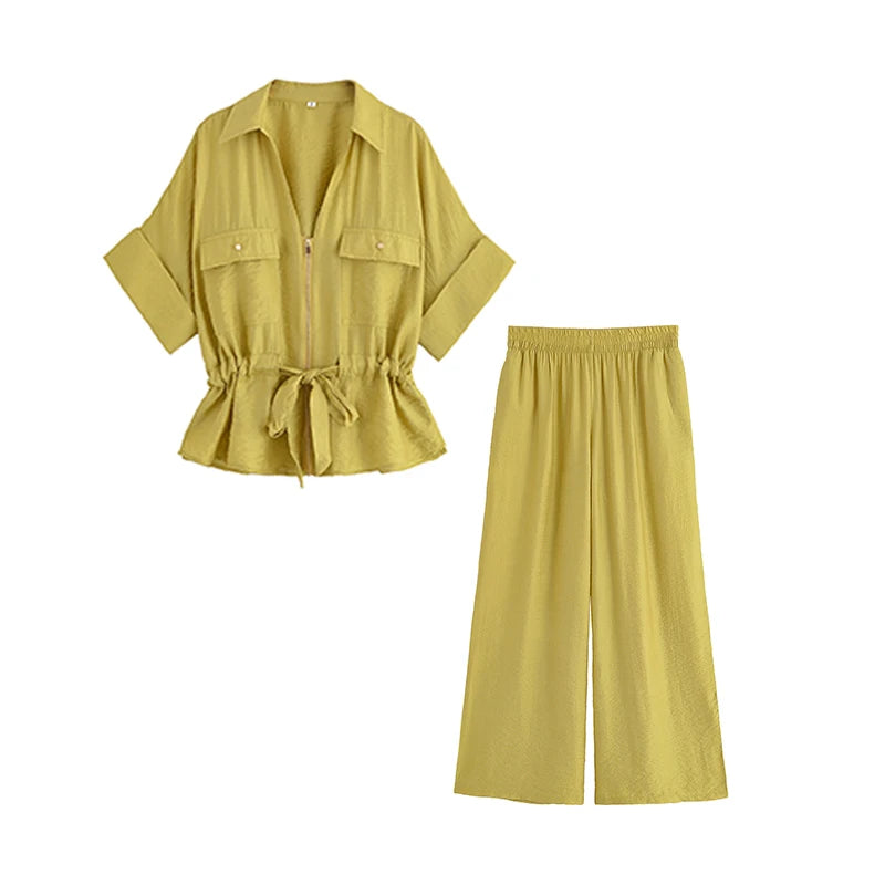 Women' Summer SUIT™ Elastic Waist Pants+ Short Sleeve T-shirt 2-piece Set