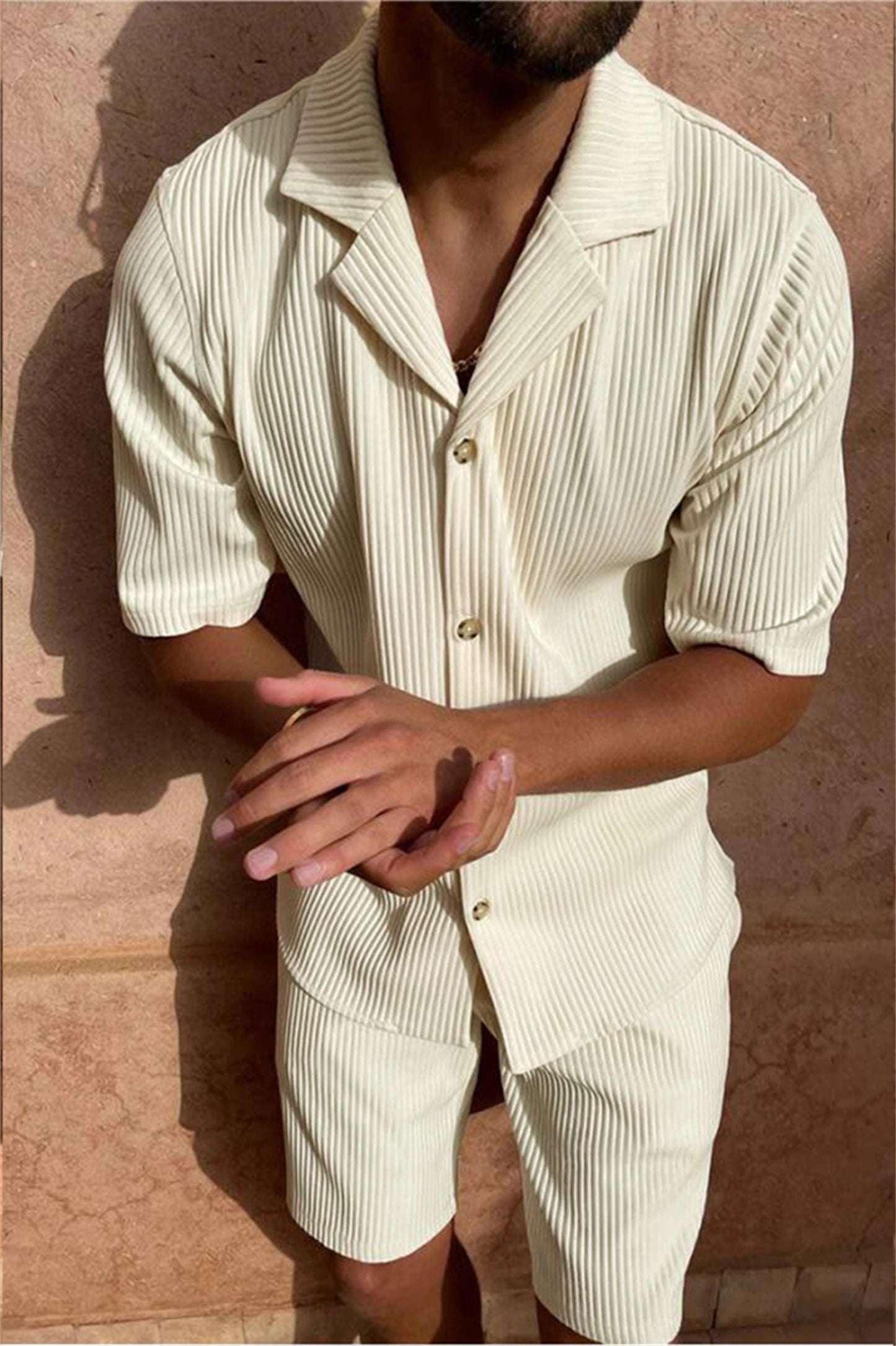 Men's Summer Suit™ Spring/Summer corduroy shorts sleeve shirt and shorts casual suit