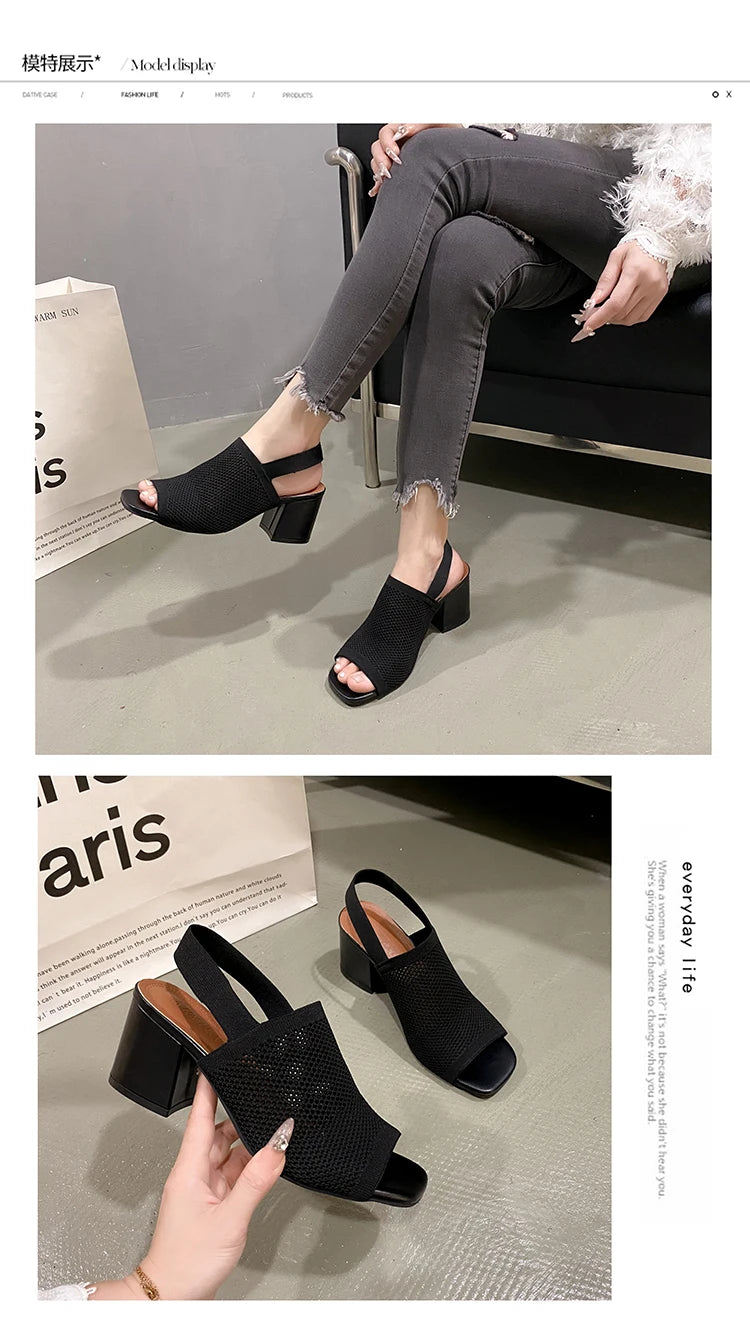 Women's Sandals™ Knitted Breathable Block Heel Sandals