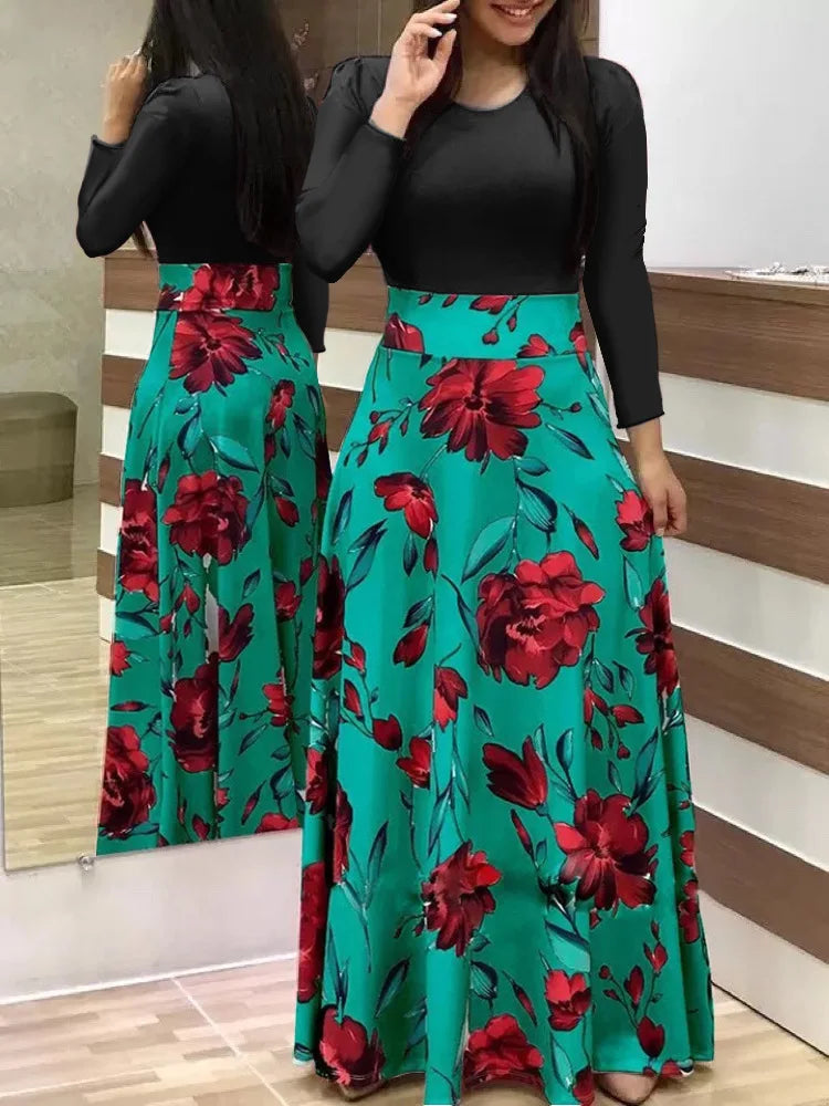 Women's Short Sleeves Dress™ Style flower print color matching short sleeved dresses
