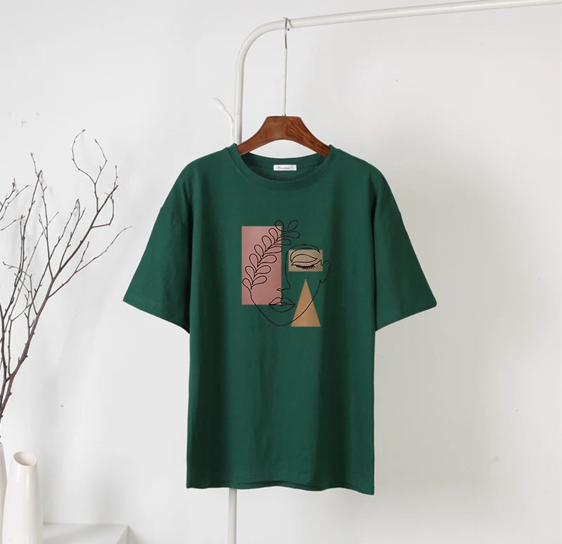 Women's Hirsionsan Aesthetic Character Printed T Shirt™ Vintage Soft Summer Cotton Basic Loose Tops