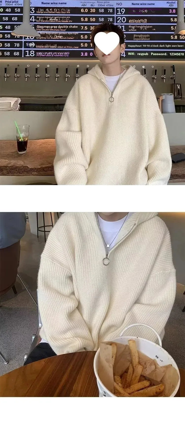 Men's Knitted Sweater™ Casual V-neck Half-zip Loose Hooded Sweater