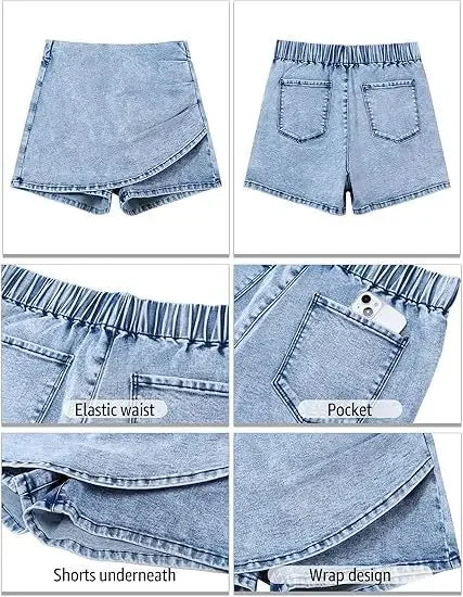 Women's High Waist Denim Shorts™ Elastic Asymmetric Wrap Pants Cross-Border Shorts
