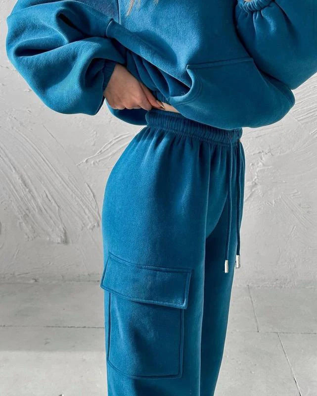 Women's suit sporty clothes™ Long Sleeve Hooded Short Sweatshirt Warm Long Sweatpants
