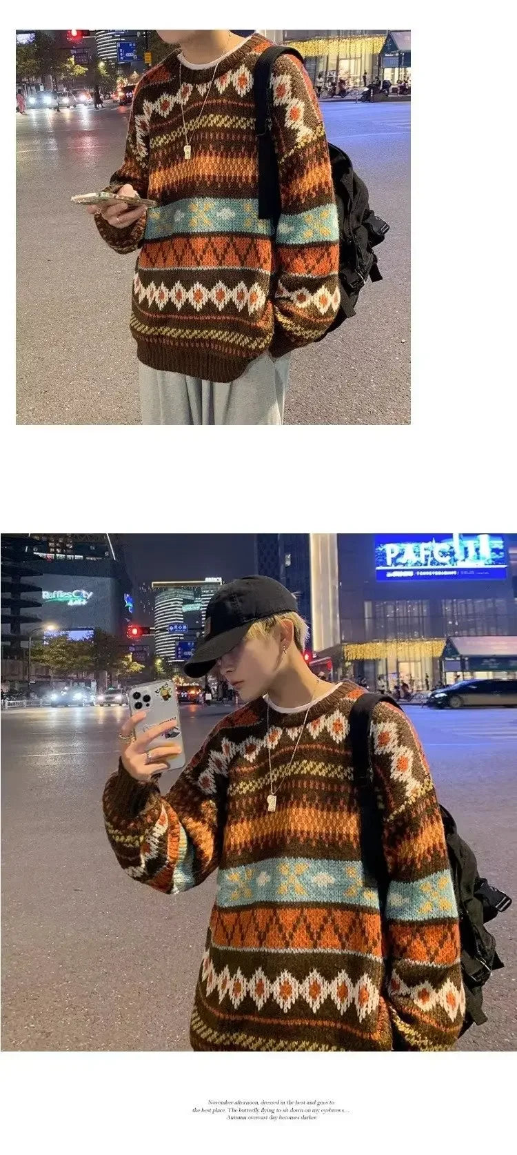 Men's Vintage Sweater™ Trendy Ethnic Striped Loose-Fit Knitted Crew Neck Idle Style Sweater