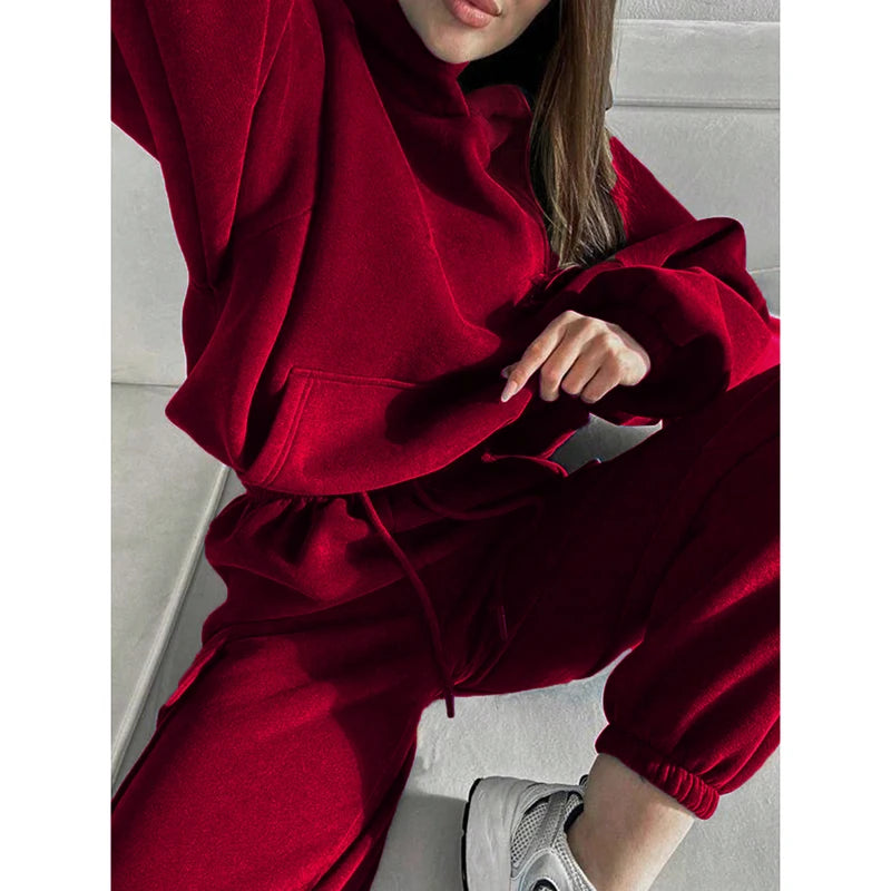 Women's suit sporty clothes™ Long Sleeve Hooded Short Sweatshirt Warm Long Sweatpants