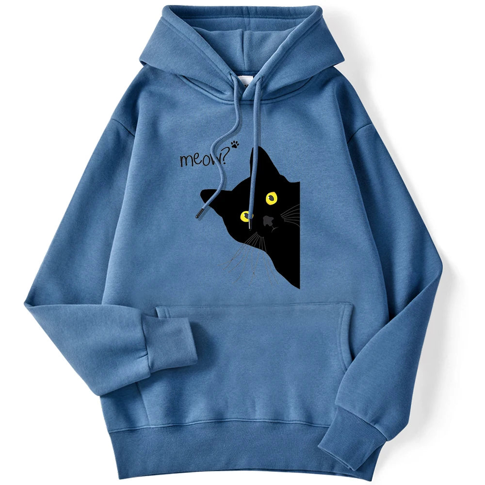 Women's Hoodies™ Meow Black Cat Printed Pullover Pocket Drop Sleeves Loose Hoodies