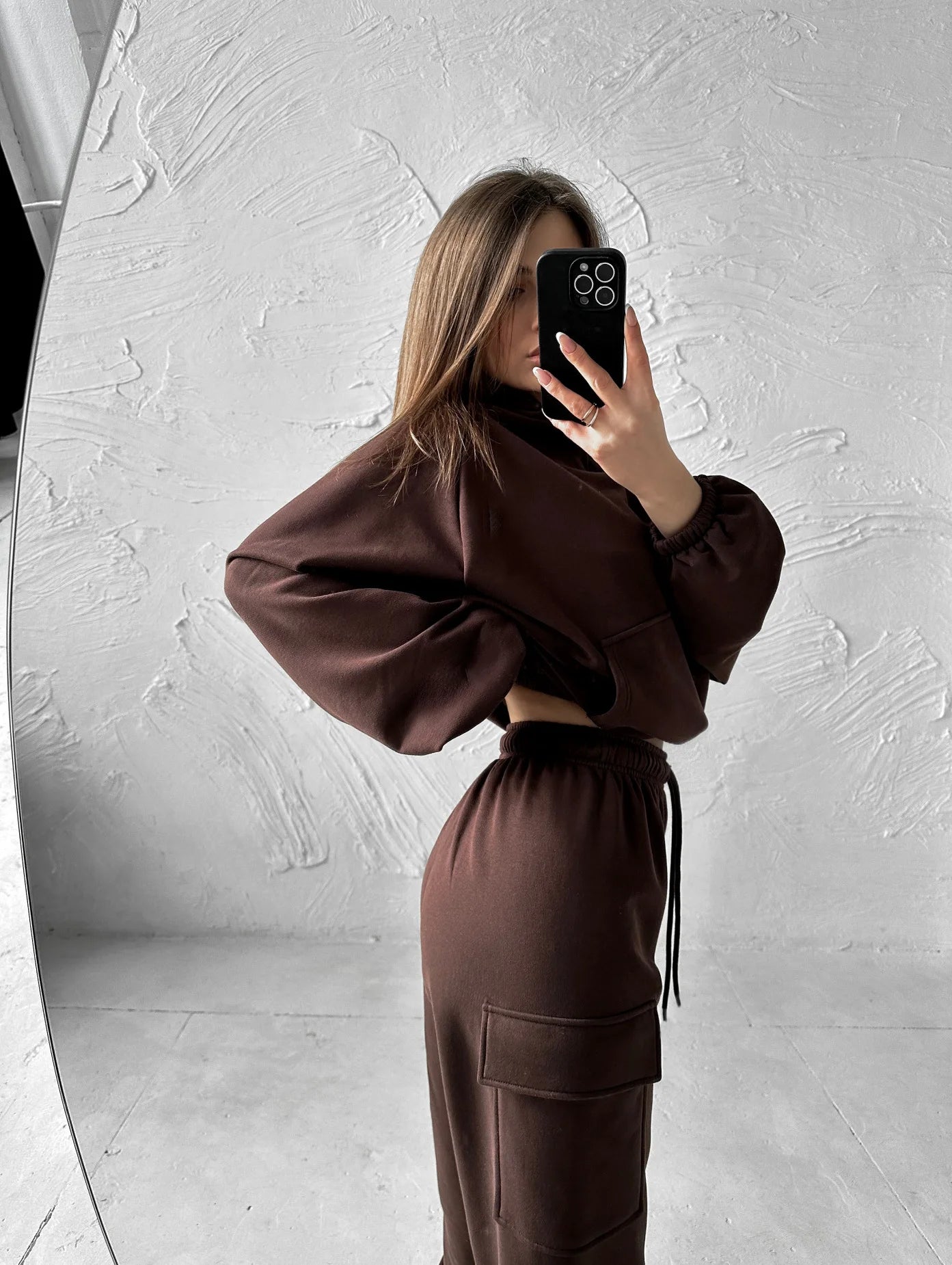 Women's suit sporty clothes™ Long Sleeve Hooded Short Sweatshirt Warm Long Sweatpants