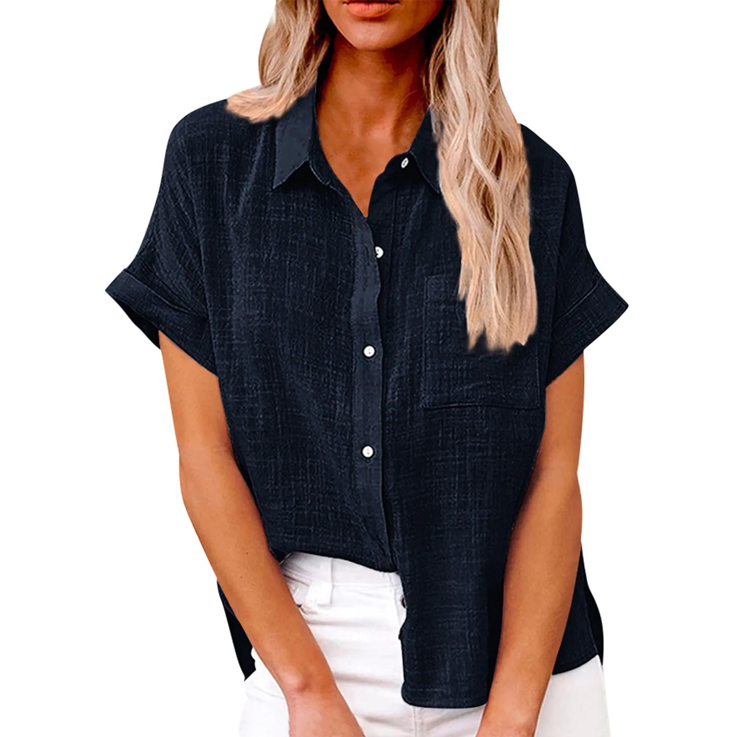 Women's Cotton Linen Classic Shirts™ Short Sleeve Lapel Button Down Shirt