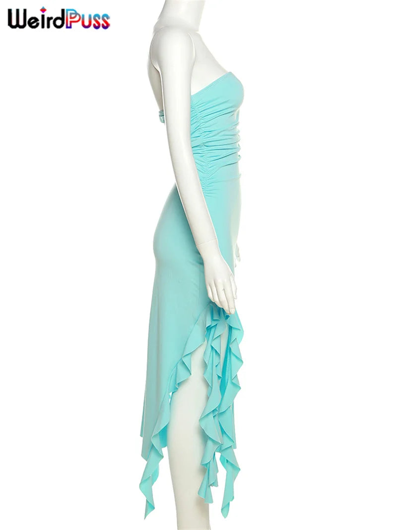 Women's Elegant Strapless Dress™ Irregular Tassel Trend Skinny Split Maxi Bodycon Dress