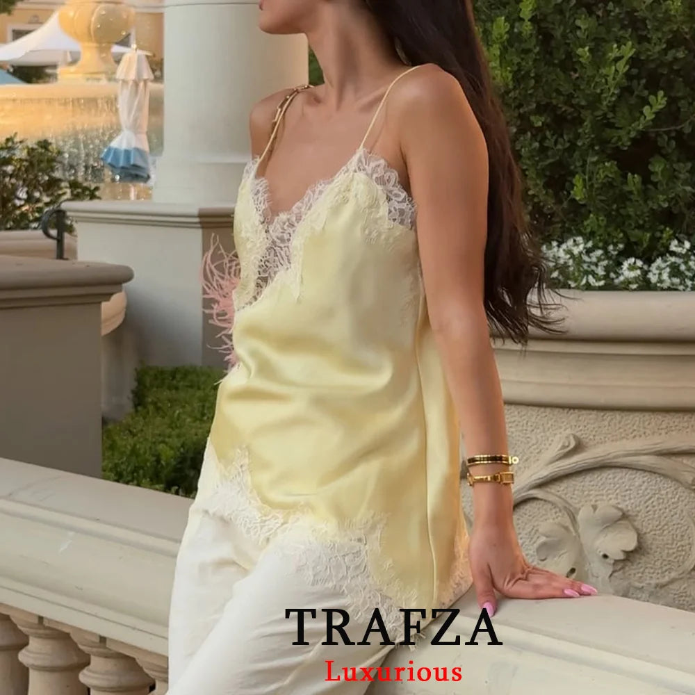 Woman's Tops™ TRAFZA V Neck Patchwork Sleeveless Y2K Girl Tops