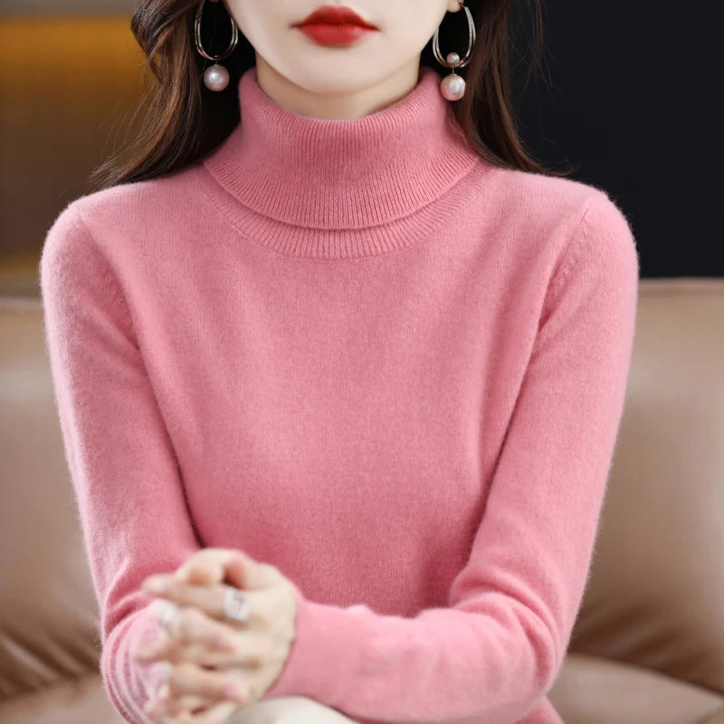 Merino Wool Cashmere Sweater™ Women Knitted Sweater Turtleneck Long Sleeve Pullovers